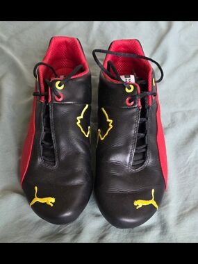 Puma Ferrari Black & Red Driving Shoes with Yellow Logos